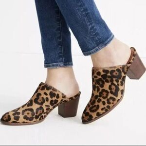 Madewell The Harper Leopard Block Heel Mule Cow Hair Calf Upper Leather Size 6.5